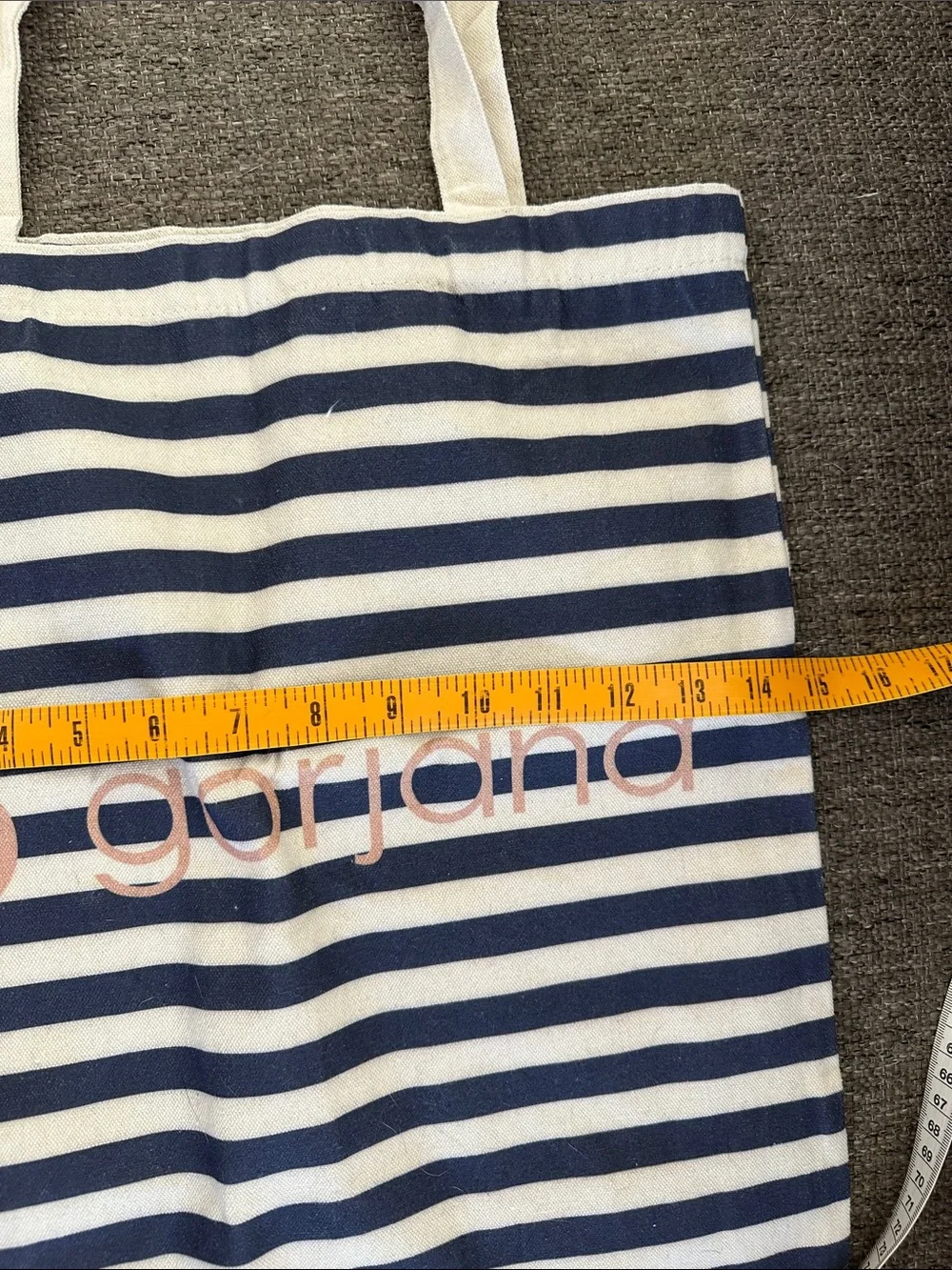 NEW Gorjana Striped Canvas Tote Bag Navy Cream Pink Logo